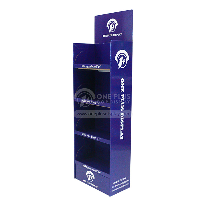 Effortless Pop-Up Cardboard Floor Display (4-Tier) with Uniform Shelf Space – Fully Assembled, Custom Branded & Global Shipping Direct from Manufacturer