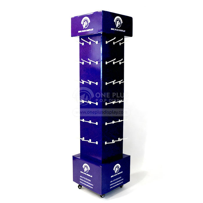 Custom 4-Sided Rotating Peg Hook Display Tower with Casters – Versatile Retail Merchandiser in Cardboard display