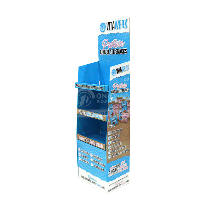 Custom Blue Cardboard Floor POP Display for Snack Promotions