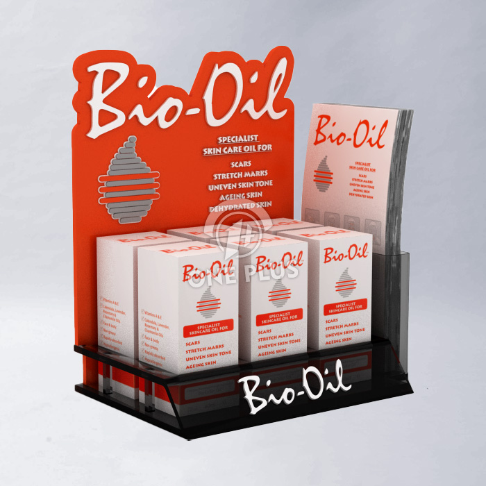 Custom Acrylic Countertop Display Stand for Bio-Oil | Premium Retail POP Display Rack