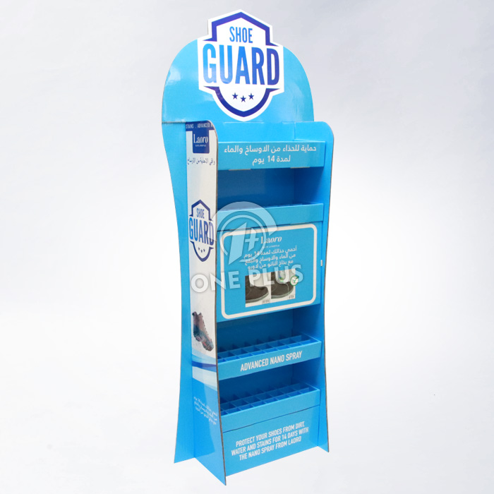 鞋履护理/防护定制四层零售展示架 | 纸板展示地架。