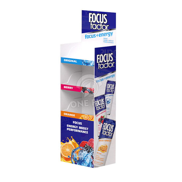 展示架 en carton pour boîtes de boissons | Support pliable robuste à 3 niveaux.