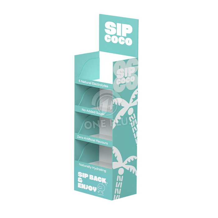 展示架 en carton pour eau de coco/boissons en bouteille |, présentoir pliable à 4 niveaux.