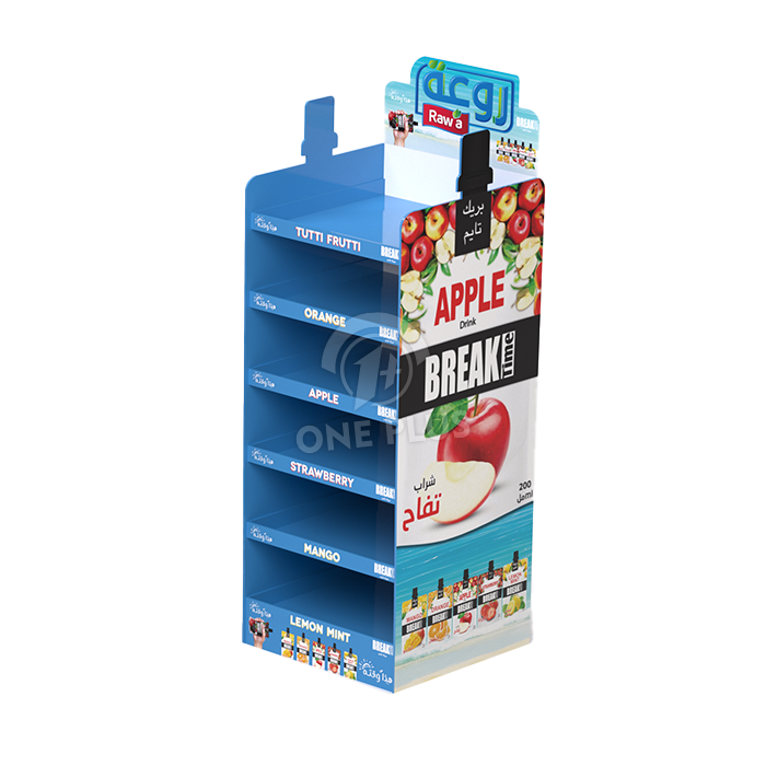 展示架 à 6 niveaux large en carton pour jus/gelée | présentoir alimentaire sur mesure découpé à l'emporte-pièce.