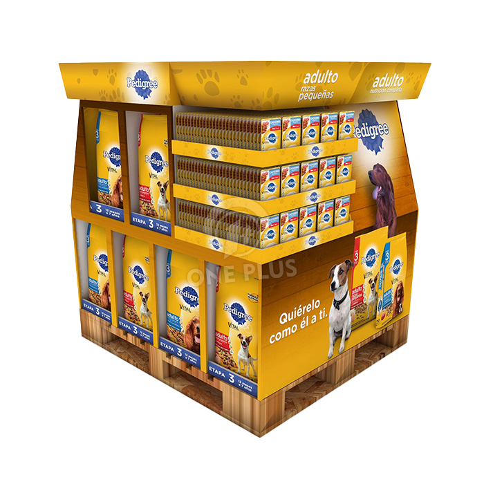 Hochbelastbare Kartonpaletten-Präsentation für Tiernahrung |, konform mit Costco- und Walmart-Ständern.