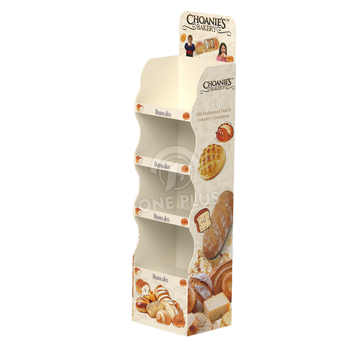 Cardboard Display 4-Tier for Bakery | Bread & Pastry Floor Stand