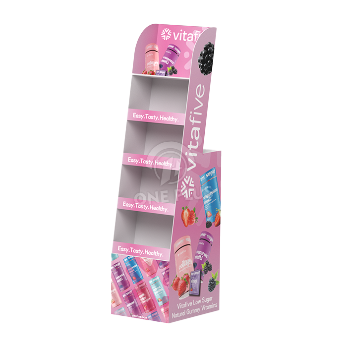 Cardboard Display 5-Tier Slanted | Pink Candy Floor Stand China Manufacturer