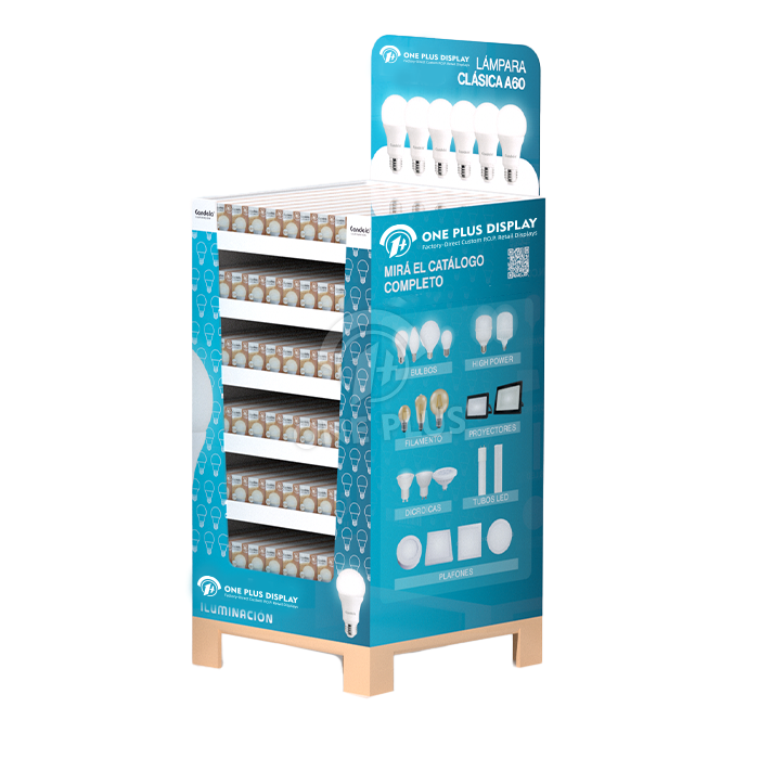 Cardboard Display 6-Tier Square Bin | LED Bulb Floor Stand China Manufacturer