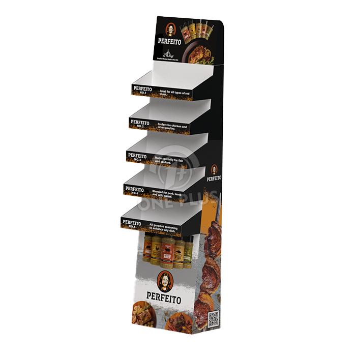 Cardboard Display 5-Tier Slanted | Open-Side Seasoning & Spice Floor Stand