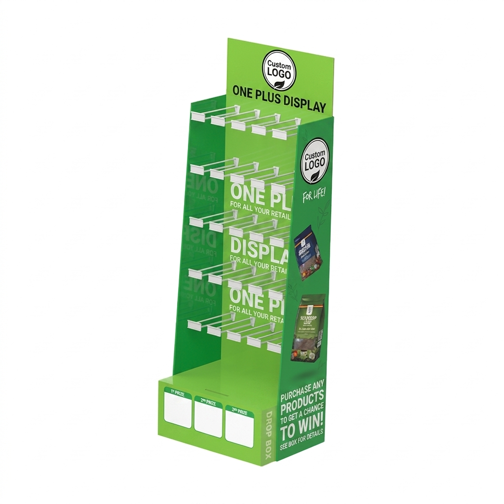 5×5 Lochwand-Karton-Haken-Displayständer für verpackte Snacks & Tee | Multi-Material-POP-Einheit