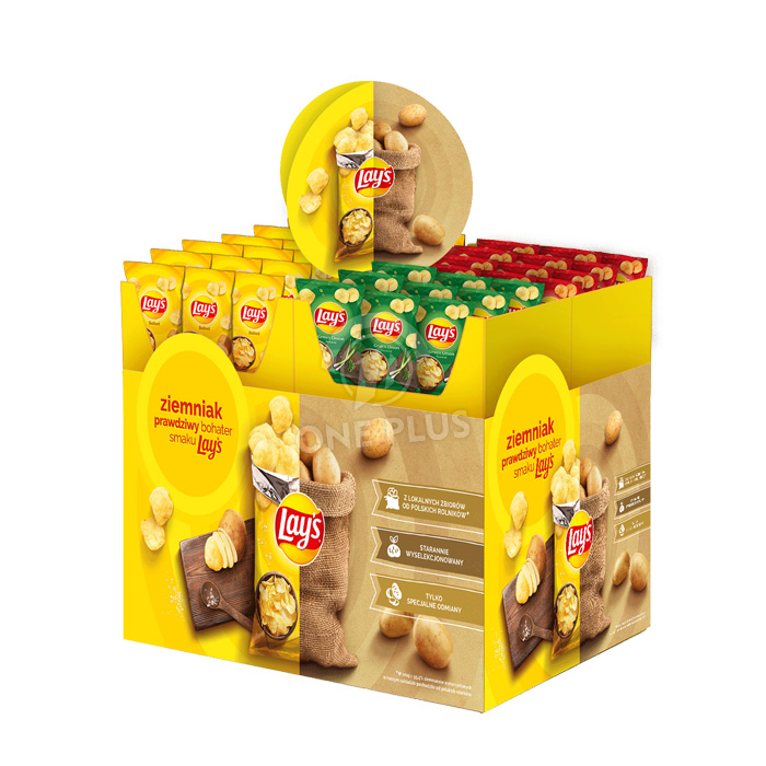 Cardboard Display Square Pallet | 4-Sided Chips & Snack Dump Bin