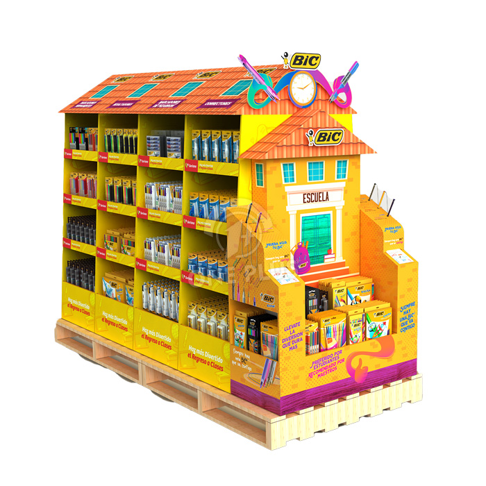 Cardboard Display Creative School House | 3-Sided Stationery Pallet China Manufacturer