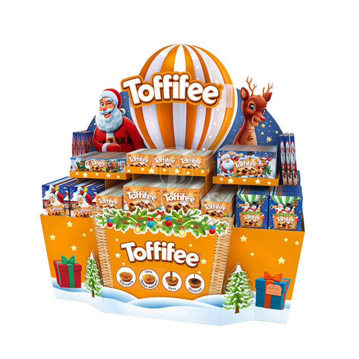 Cardboard Display Christmas Pallet | Double-Sided Chocolate Snack Stand China Manufacturer