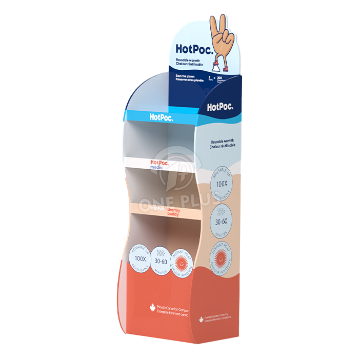 Cardboard Display 4-Tier Curved | Hand Warmer & Hot Water Bag Floor Stand