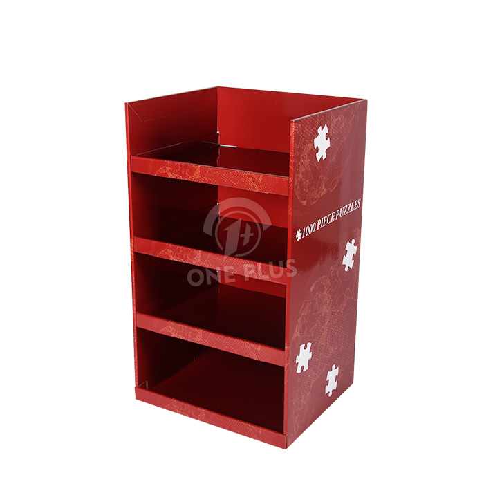 Exhibición de cartón Soporte de piso de 4 niveles | Rompecabezas rojo (sin cabecera) China