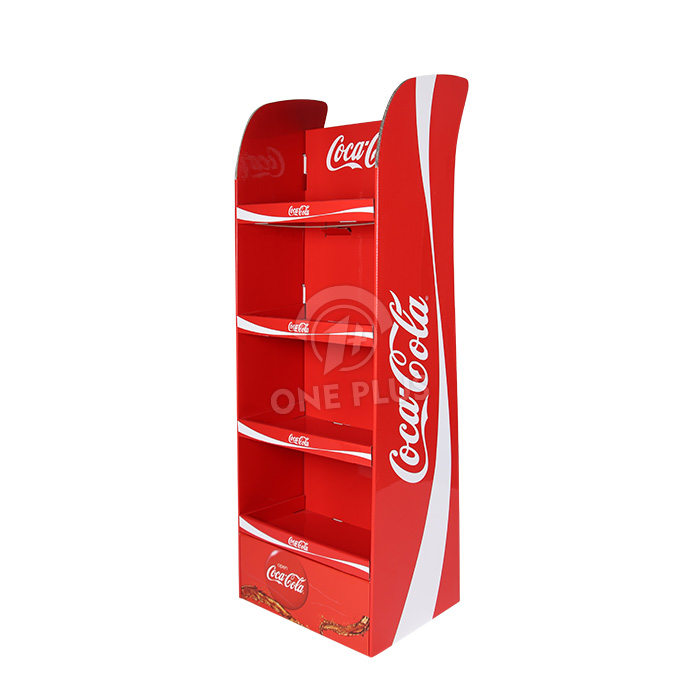 튼튼한 골판지 디스플레이 플로어 스탠드 | 맞춤형 음료 및 콜라 랙 (곡선형 측면)