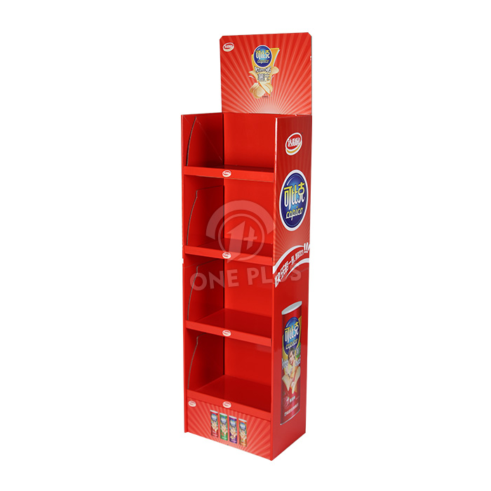 Custom Cardboard Display Pop-Up Stand | 4-Tier Auto-Open Potato Chip Rack