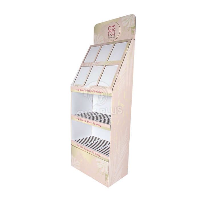 Custom Cardboard Display Floor Stand | Slanted Top and Vertical Slot Skincare Rack