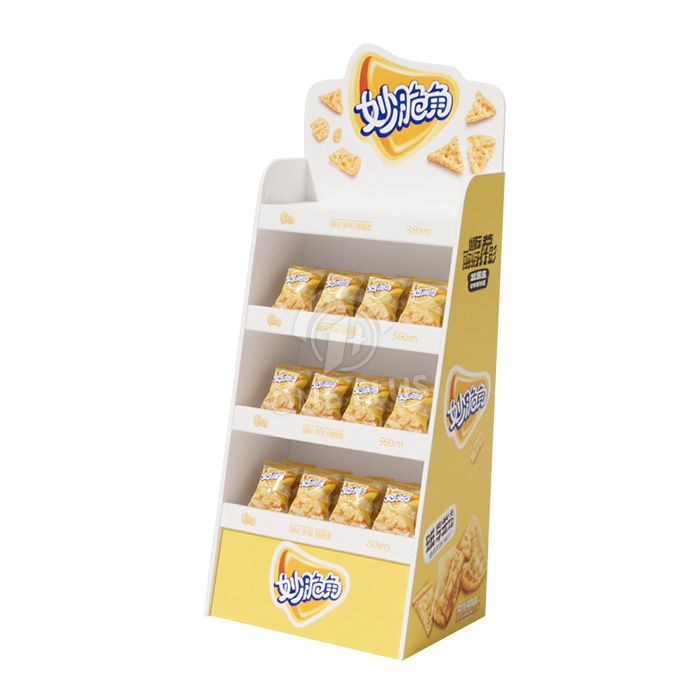 맞춤형 POP 디스플레이 PVC 스탠드 | 4단 사다리꼴 스낵 랙 (다이컷 헤더 포함)