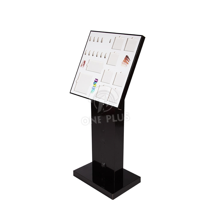 골판지 디스플레이 맞춤형 연단 | 경사 화장품 플로어 스탠드 (컷아웃 포함)