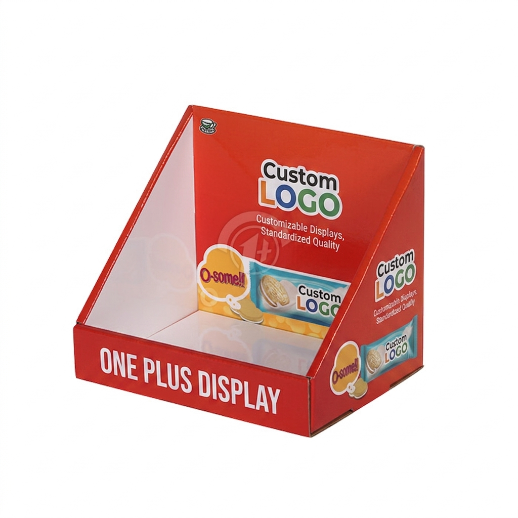 纸板展示三明治饼干 PDQ | 红色零食柜台托盘 中国制造商