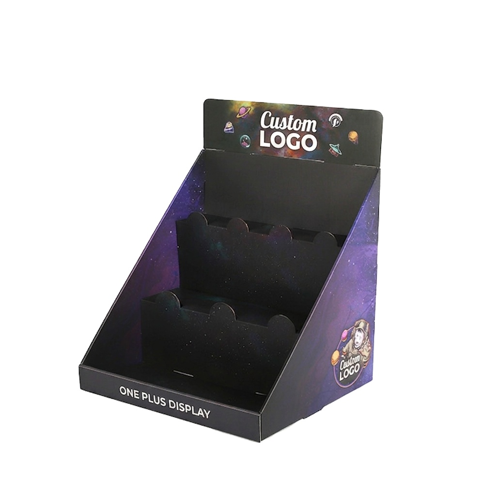 Cardboard Display 3-Tier Counter | E-Cigarette & Vape Rack with Scalloped Lip