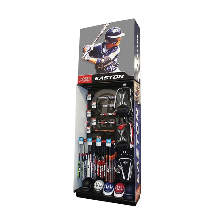 定制纸板展示架 | pegboard 落地展示架，适用于棒球运动装备