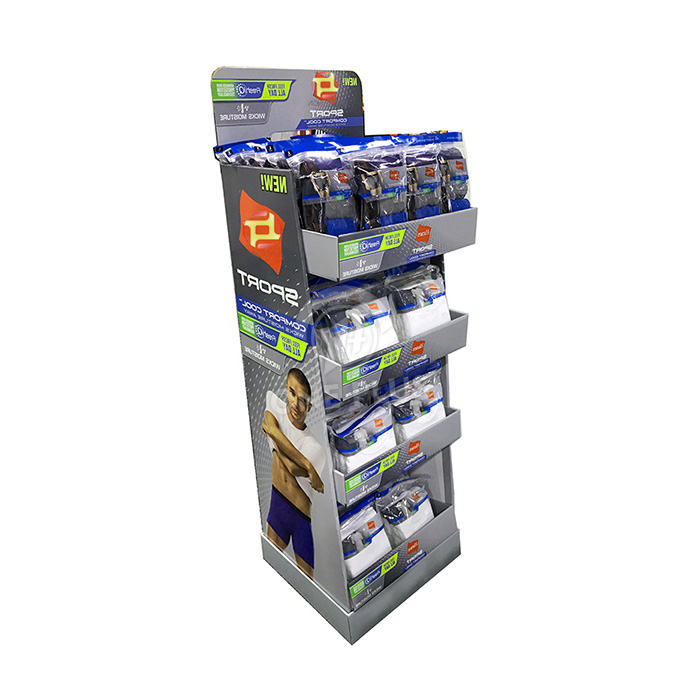 定制纸板展示架 | 四层梯形落地展示架，适用于服装和T恤