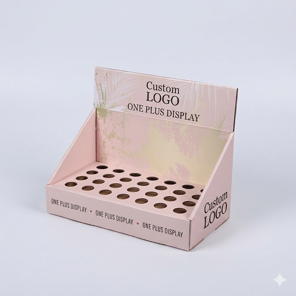 Custom Cardboard Display Counter Unit | Nude Cosmetic Lipstick Stand met Cirkelvormige Inzet