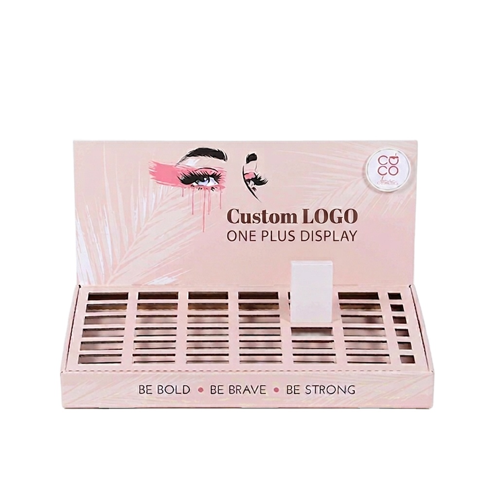 Individuelle Papp-Display-Thekeneinheit | Rosa Kosmetik-Lidschatten- & Wimpern-Gitterständer
