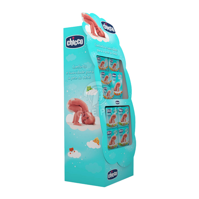 Niestandardowy kartonowy stojak | 2-poziomowy stojak podłogowy 3D na pieluchy dla dzieci