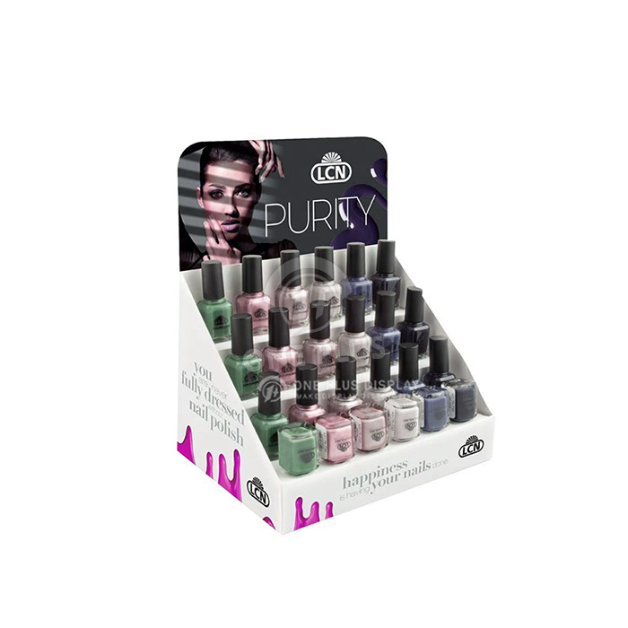 Niestandardowy kartonowy stojak | Wielopoziomowa taca PDQ na blat na lakiery do paznokci i kosmetyki