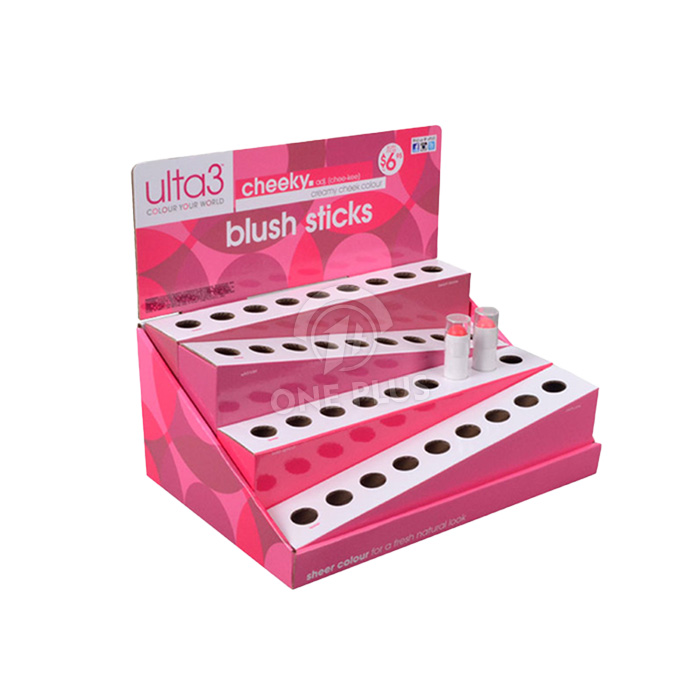 Niestandardowy kartonowy ekspozytor, staggered COUNTER DISPLAY PDQ Tray for Cosmetics pink