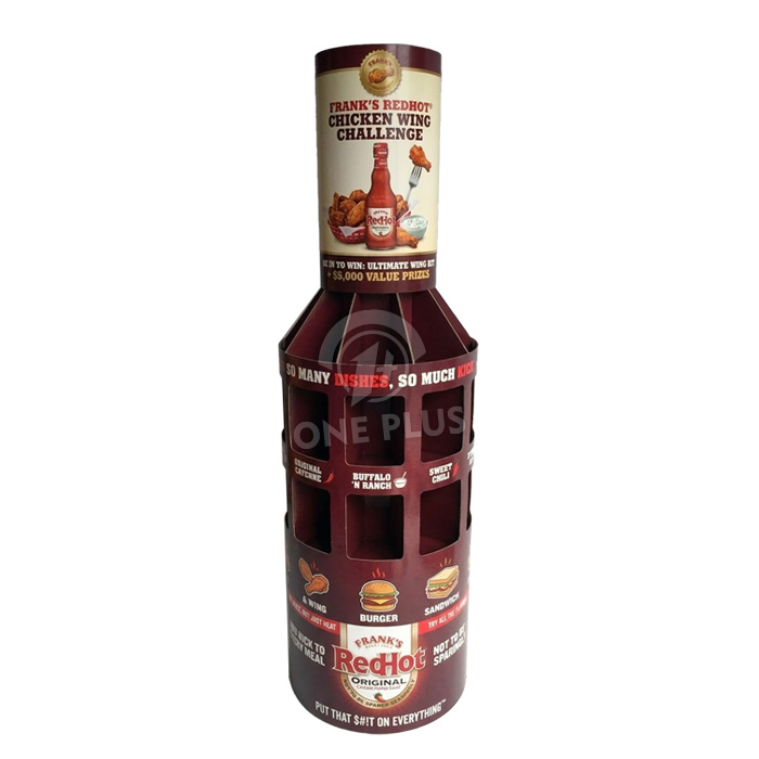 Display Personalizado de Papelão | Display de Chão 3D em Forma de Garrafa para Molhos e Bebidas