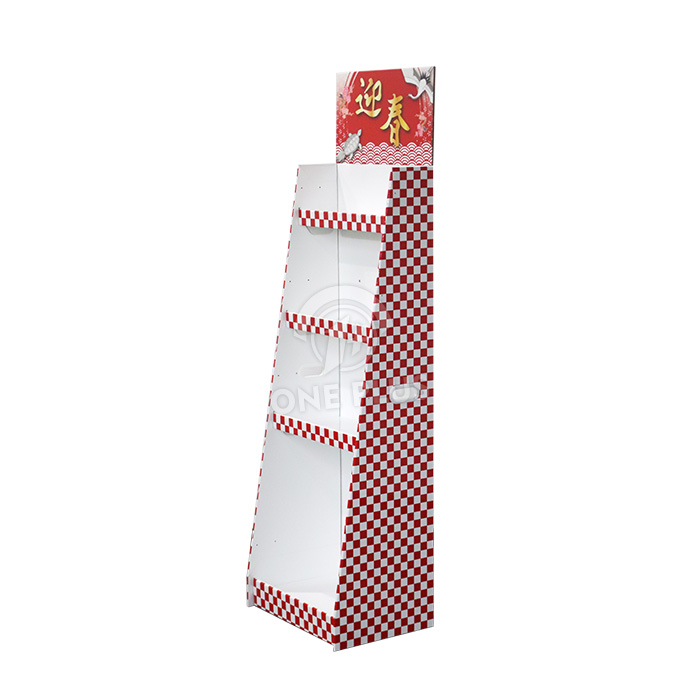 Custom Cardboard Display | 4-Tier Holiday FLOOR DISPLAY with Handles SKU-2603241923