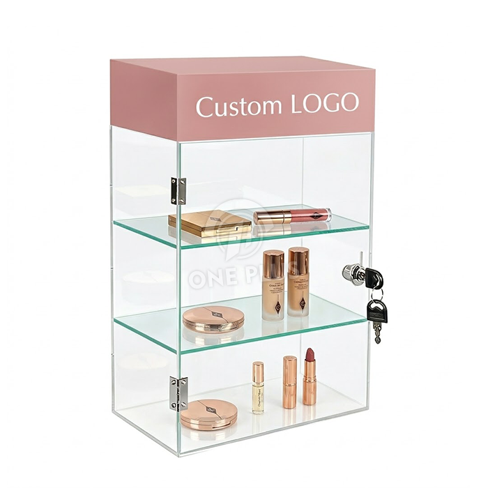 Custom Acrylic Display Case | 3-Tier Lockable COUNTER DISPLAY for Cosmetics SKU-2603271615