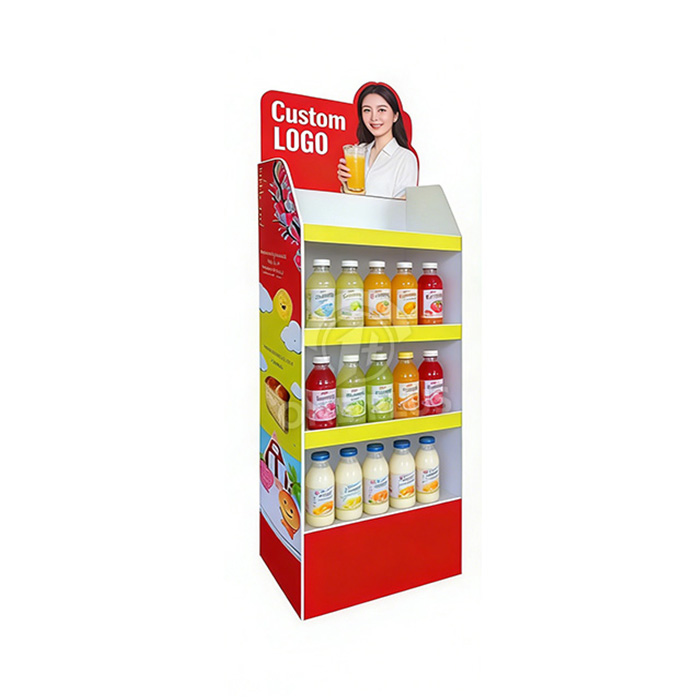 Custom PVC Display Stand | Heavy-Duty 4-Tier FLOOR DISPLAY for Juice & Beverages SKU-2604011034