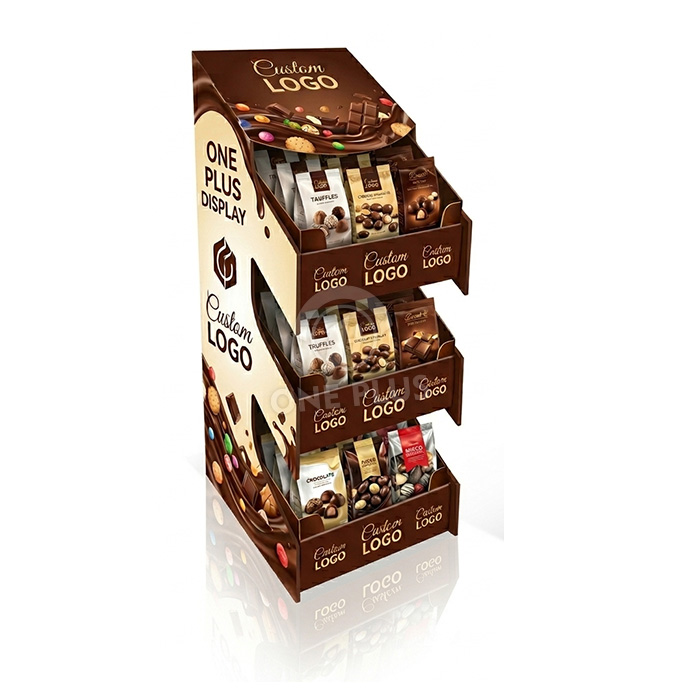 Premium Custom Cardboard Display | 3-Tier Step FLOOR DISPLAY for Chocolate & Confectionery SKU-202604021426