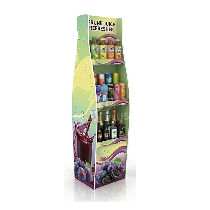 定制纸板展示架| 3层加固落地展示架，适用于果汁和瓶装饮料 SKU-202604031055