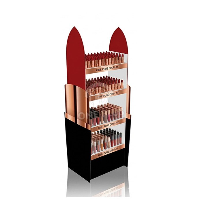 创意口红造型 4 层定制纸板落地展示架 | 标志性零售美容展示架 SKU-202604091007