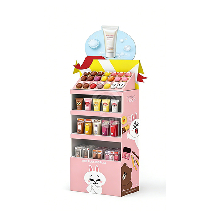 4-Tier Custom Cardboard Floor Display for Hand Cream & Skincare | Creative IP Branding Retail FLOOR DISPLAY SKU-202604101418