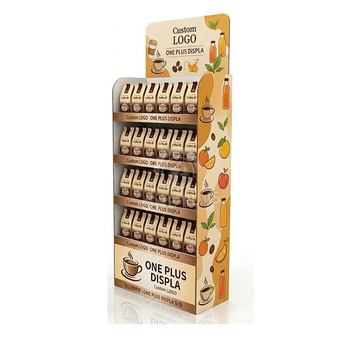 4-Tier Custom Cardboard Floor Display for Coffee Bags & Packaged Beverages | High-Load Retail FLOOR DISPLAY SKU-202604111415