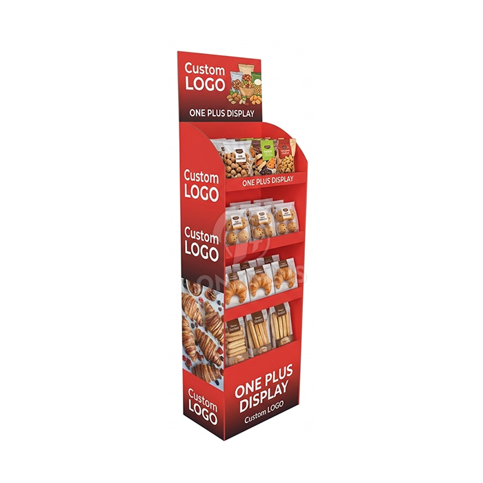 4-Tier Custom Cardboard Floor Display for Bagged Bread & Pastries | High-Visibility Retail FLOOR DISPLAY SKU-202604111420