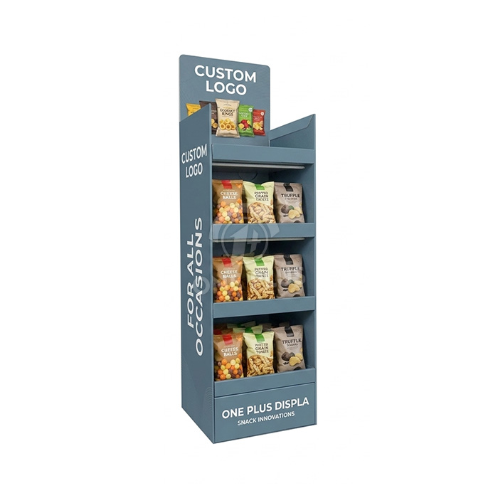 4-Tier Custom Cardboard Floor Display for Savory Cheese Balls & Grain Snacks | Professional Retail FLOOR DISPLAY SKU-202604151357