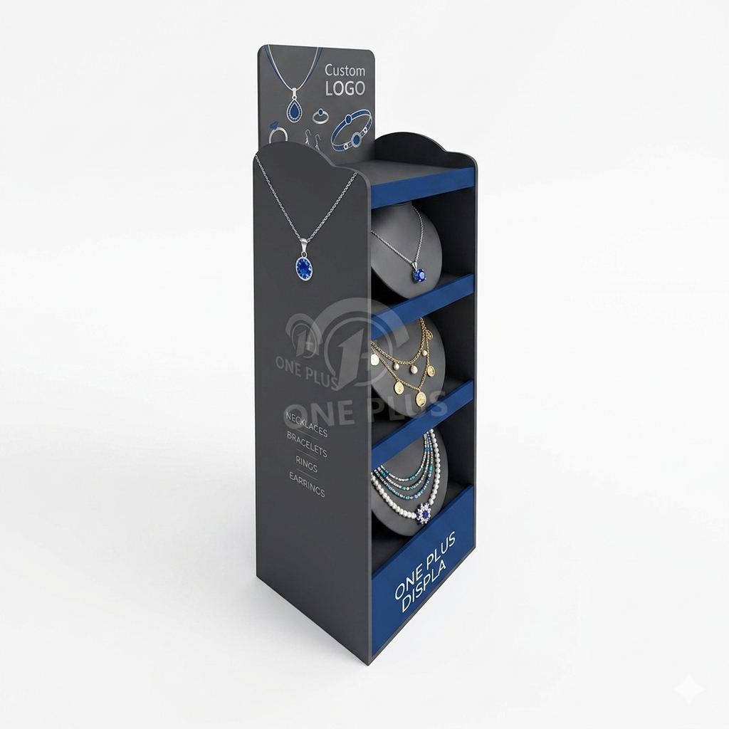 4层定制纸板落地展示架，用于项链和配饰 | 高级珠宝陈列架 SKU-202604201655
