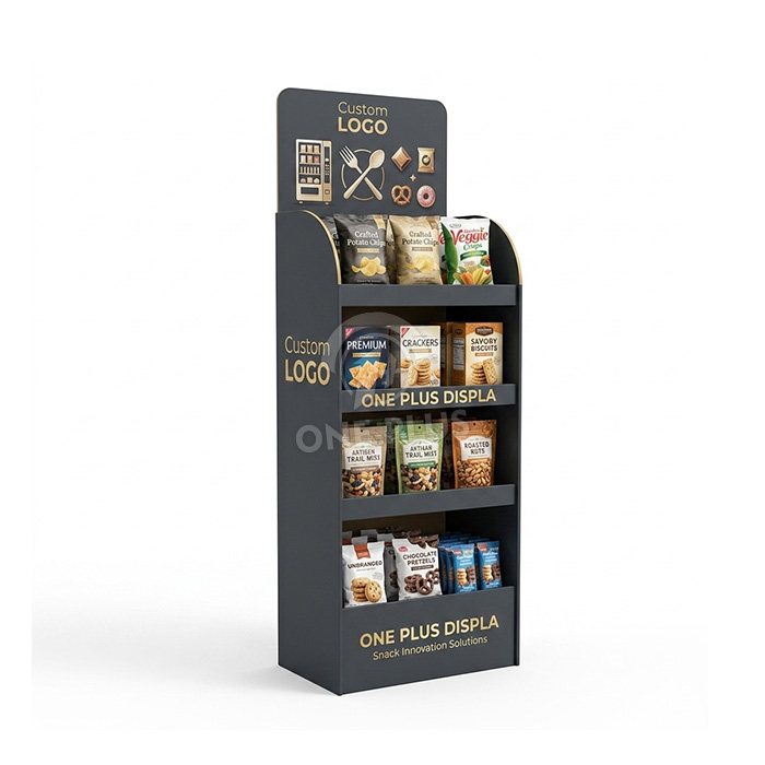 4-уровневая индивидуальная картонная напольная витрина для закусок и конфет различных категорий | Универсальная напольная витрина для розничной торговли SKU-202604211027