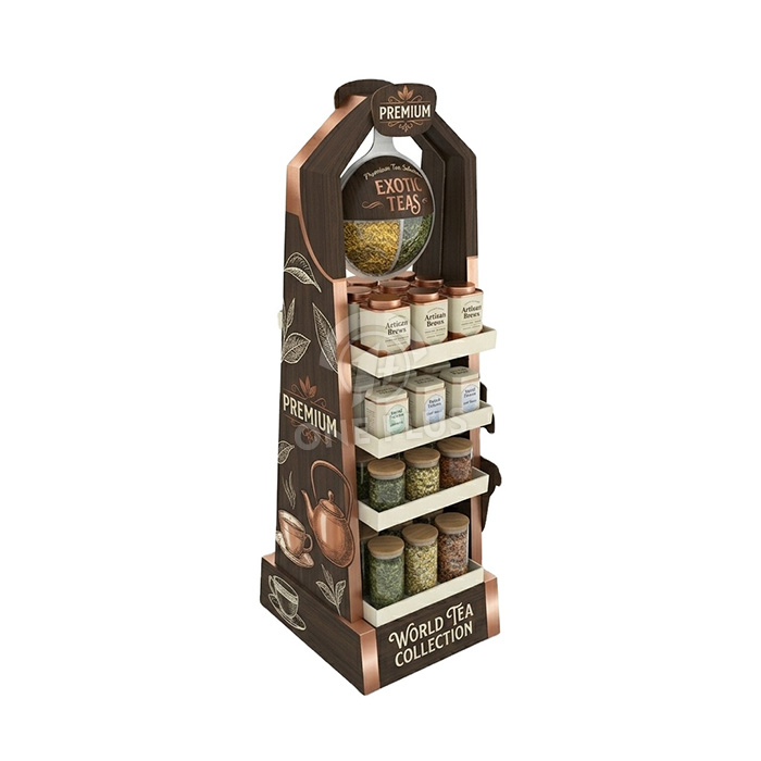 菊花和草本茶 4 层定制纸板落地展示架 | 高级零售健康促销架 SKU-202604251357-CHRY