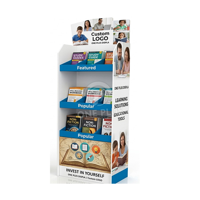 3-Tier Custom Cardboard Floor Display for Educational Books & Study Guides | Heavy-Duty Literature Merchandiser SKU-202604281447-LEARN