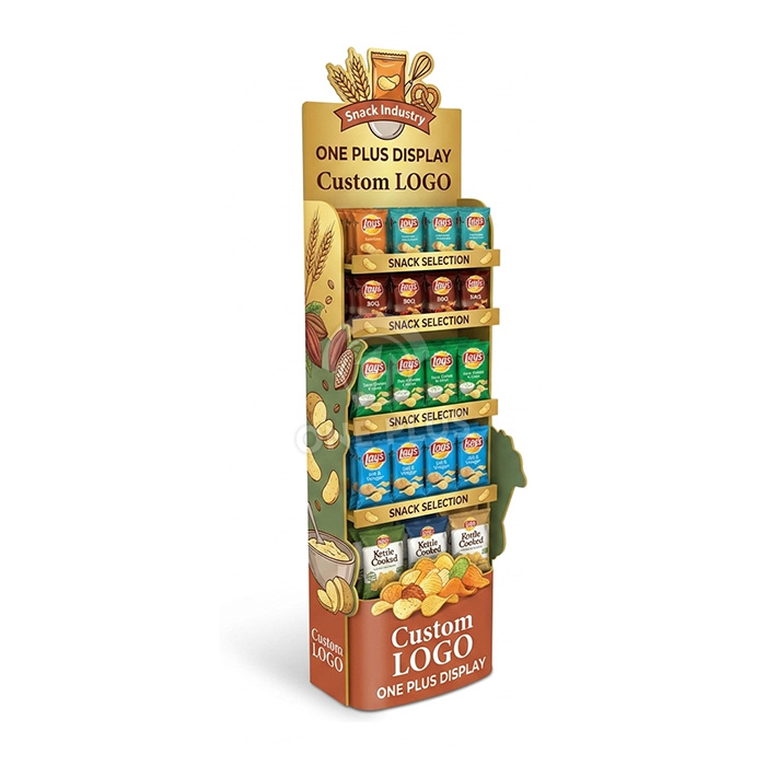 5-poziomowy niestandardowy kartonowy stojak podłogowy na chipsy ziemniaczane i przekąski w torebkach | Wszechstronny merchandiser detaliczny SKU-202605071515-SNACK5