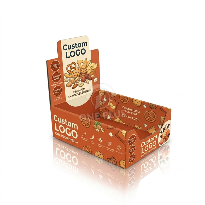 混合零食和饼干袋定制纸板台面 PDQ 托盘 | 货架就绪零售盒 SKU-202605191634-SNACK